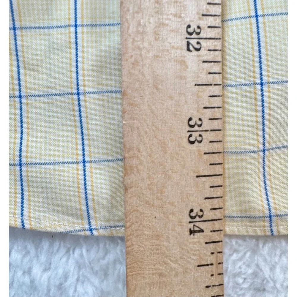 Brooks Brothers Dress Shirt Mens 18 6/7 Yellow Windowpane Check Non-Iron‎ Cotton